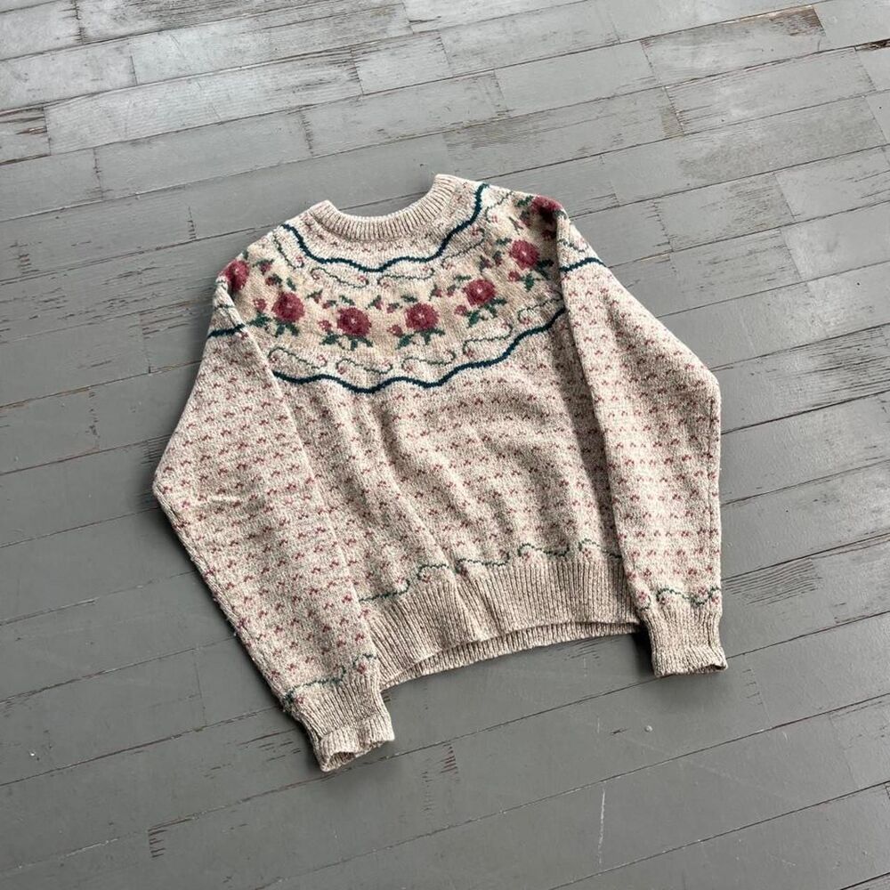 Vintage Eddie Bauer Wool Old Money Floral Sweater